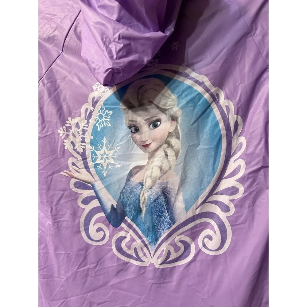 Disney Frozen Elsa Girls Purple Vinyl Raincoat Hooded Rain Slicker Jacket Size M